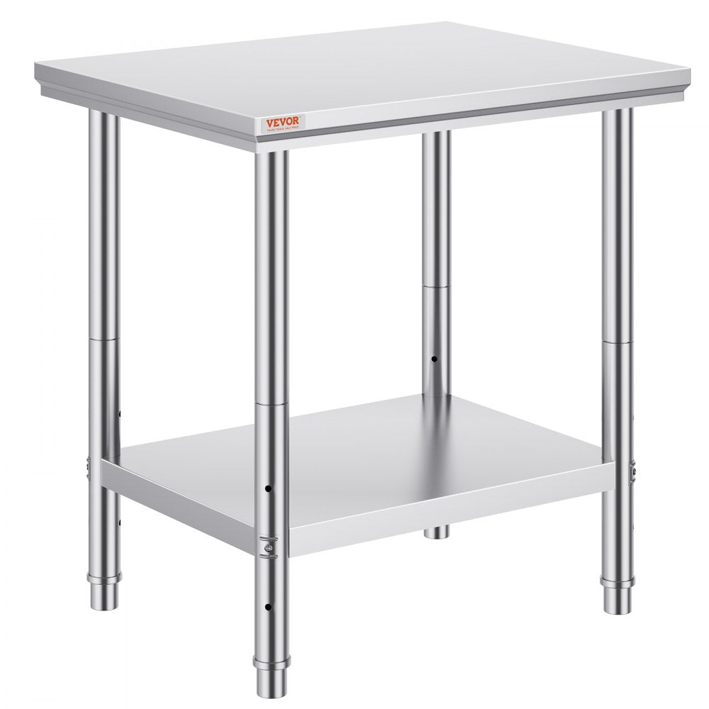 VEVOR Stainless Steel Prep Table, 24 x 30 x 31 Inch, 700 lbs Load Capacity, Heavy Duty Metal Worktable with 3