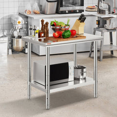 VEVOR Stainless Steel Prep Table, 900x600x800 mm, 700 lbs Load Capacity, Heavy Duty Metal Worktable with 3 Adjustable