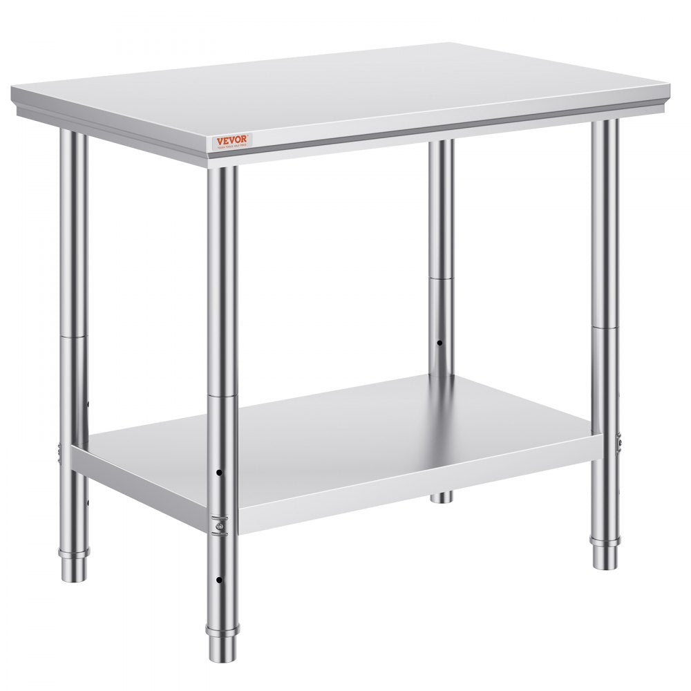 VEVOR Stainless Steel Prep Table, 900x600x800 mm, 700 lbs Load Capacity, Heavy Duty Metal Worktable with 3 Adjustable