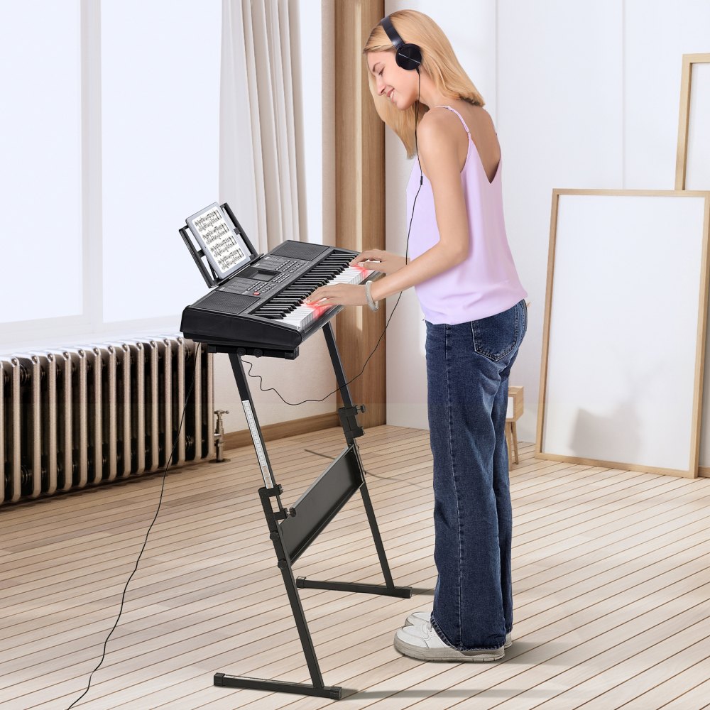 VEVOR 61 Key Digital Keyboard Piano, Lighted Keys, Electric Portable Piano with Adjustable Stand 600 Tones 500 Rhythms