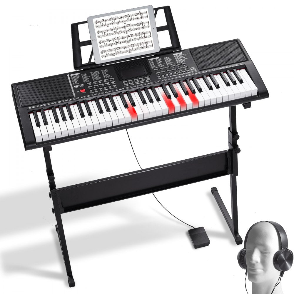 VEVOR 61 Key Digital Keyboard Piano, Lighted Keys, Electric Portable Piano with Adjustable Stand 600 Tones 500 Rhythms