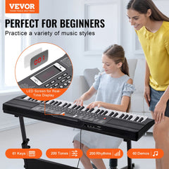 VEVOR 61 Key Digital Keyboard Piano, 200 Tones 200 Rhythms, Electric Portable Piano Keyboard Kit with 60 Demo Songs