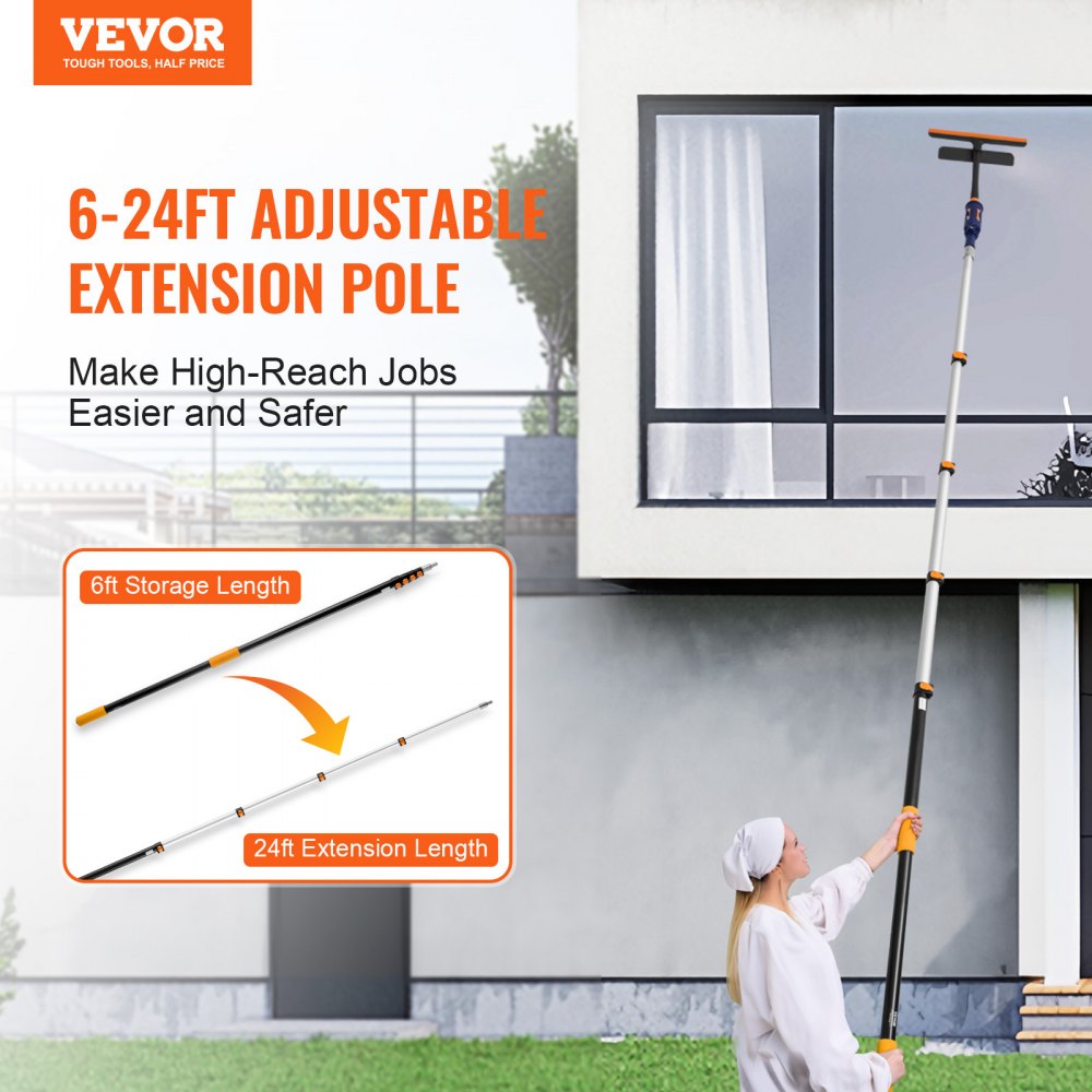 VEVOR Telescoping Pole, 6 to 24 FT Pole, Extension Multi-Purpose Pole, Sturdy Aluminum Alloy Paint Extendable Pole with