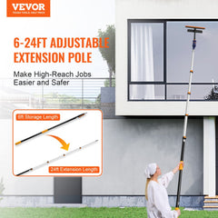 VEVOR Telescoping Pole, 6 to 24 FT Pole, Extension Multi-Purpose Pole, Sturdy Aluminum Alloy Paint Extendable Pole with