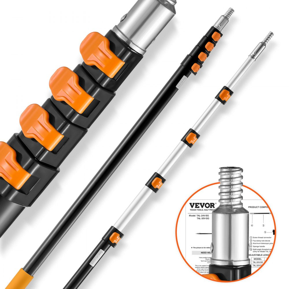 VEVOR Telescoping Pole, 6 to 24 FT Pole, Extension Multi-Purpose Pole, Sturdy Aluminum Alloy Paint Extendable Pole with