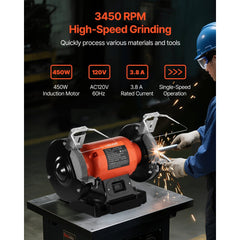 VEVOR Bench Grinder, 6-inch Single Speed Bench Grinder, 3450RPM High-Speed Table Grinders with 450W 3.8A Induction