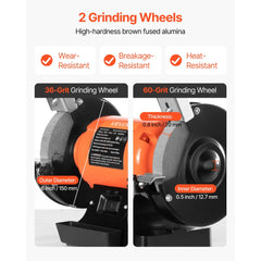 VEVOR Bench Grinder, 6-inch Single Speed Bench Grinder, 3450RPM High-Speed Table Grinders with 450W 3.8A Induction