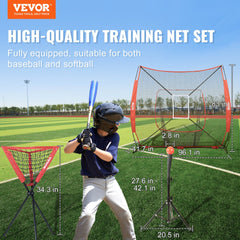 VEVOR 7x7 ft Baseball Softball Practice Net, Portable Baseball Training Net for Hitting Catching Pitching, Backstop