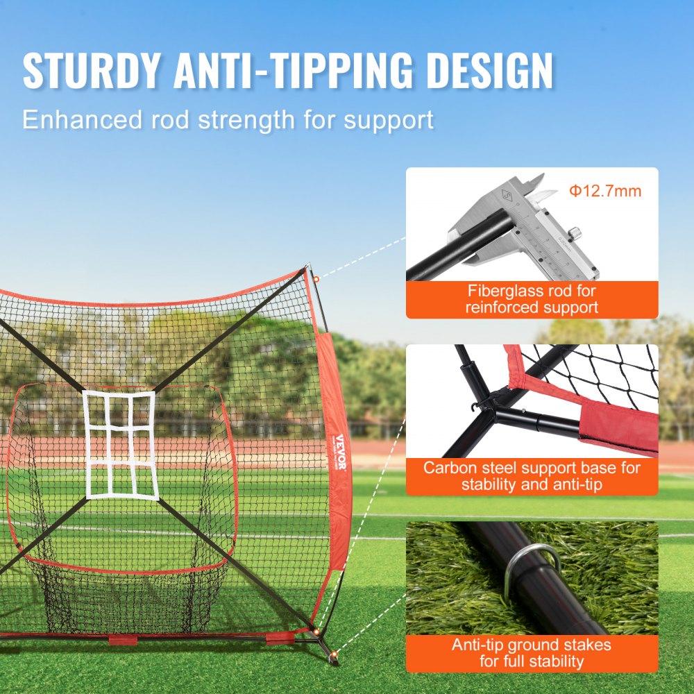 VEVOR 7x7 ft Baseball Softball Practice Net, Portable Baseball Training Net for Hitting Catching Pitching, Backstop