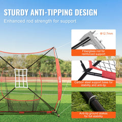 VEVOR 7x7 ft Baseball Softball Practice Net, Portable Baseball Training Net for Hitting Catching Pitching, Backstop