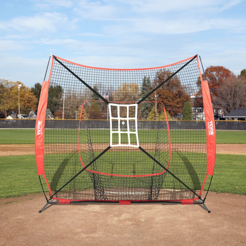 VEVOR 7x7 ft Baseball Softball Practice Net, Portable Baseball Training Net for Hitting Catching Pitching, Backstop