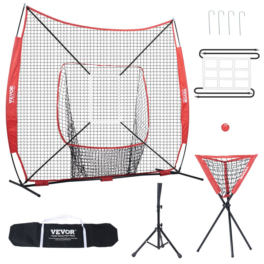 VEVOR 7x7 ft Baseball Softball Practice Net, Portable Baseball Training Net for Hitting Catching Pitching, Backstop