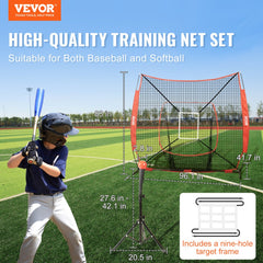 VEVOR 7x7 ft Baseball Softball Practice Net, Portable Baseball Training Net for Hitting Batting Catching Pitching