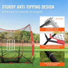 VEVOR 7x7 ft Baseball Softball Practice Net, Portable Baseball Training Net for Hitting Catching Pitching, Backstop