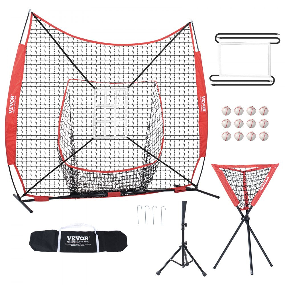 VEVOR 7x7 ft Baseball Softball Practice Net, Portable Baseball Training Net for Hitting Catching Pitching, Backstop