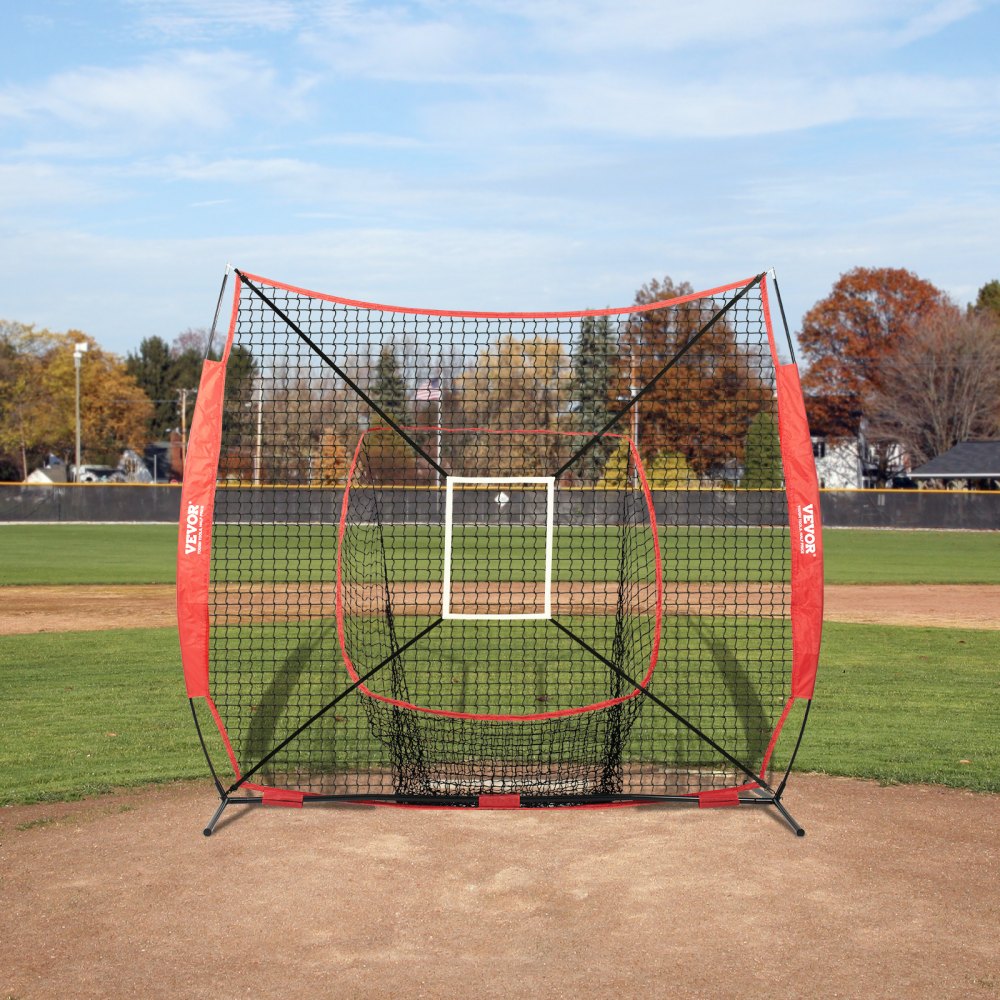 VEVOR 7x7 ft Baseball Softball Practice Net, Portable Baseball Training Net for Hitting Batting Catching Pitching
