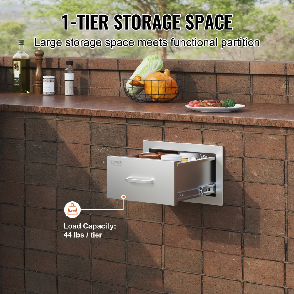 VEVOR 14x8.5 Inch Outdoor Kitchen Drawers Stainless Steel, Flush Mount Double Drawers,14W x 8.5H x 23D Inch, with