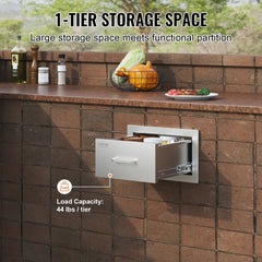 VEVOR 14x8.5 Inch Outdoor Kitchen Drawers Stainless Steel, Flush Mount Double Drawers,14W x 8.5H x 23D Inch, with