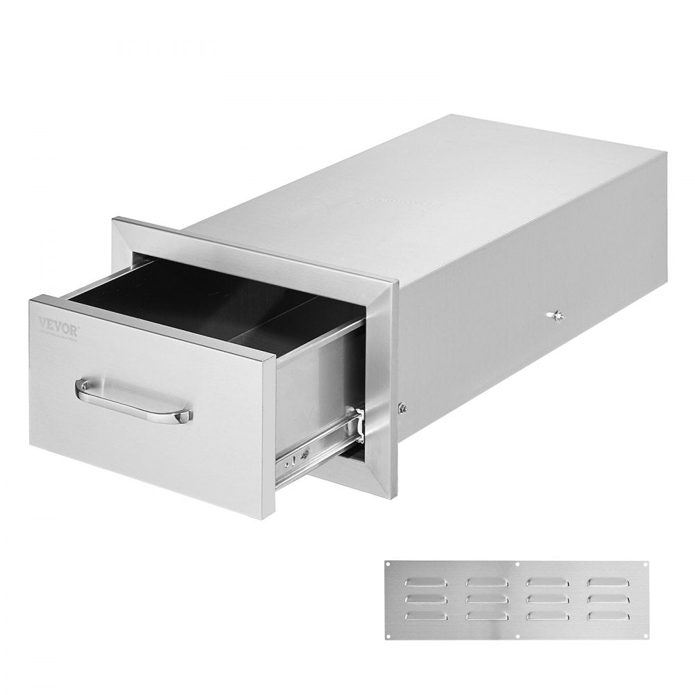 VEVOR 14x8.5 Inch Outdoor Kitchen Drawers Stainless Steel, Flush Mount Double Drawers,14W x 8.5H x 23D Inch, with
