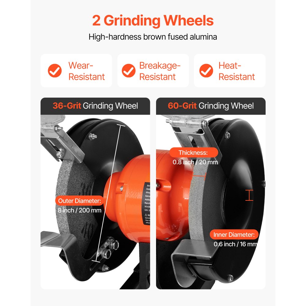 VEVOR Bench Grinder, 8-inch Variable Speed Bench Grinder, 2000-3450RPM Table Grinders with 550W 5.0A Induction Motor