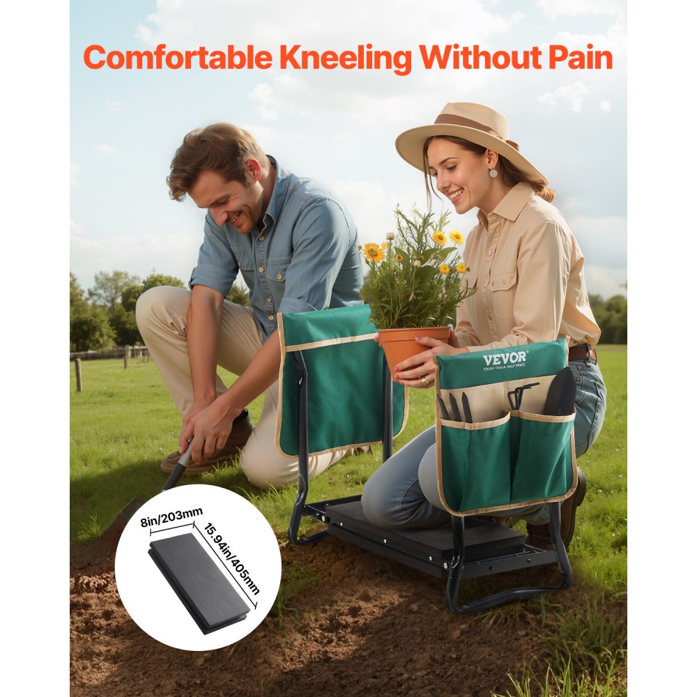 VEVOR Garden Kneeler and Seat, 8 in Wide Kneeling Pad, Heavy Duty Garden Kneeling Stool, Folding Garden Seat with 2