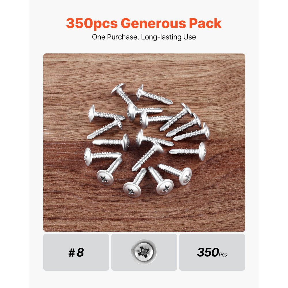 VEVOR #8 Self Drilling Wood Screws, 3/4 Inch Long 350 PCS Truss Head Wood Screws, Phillips Drive Quick Metal Self