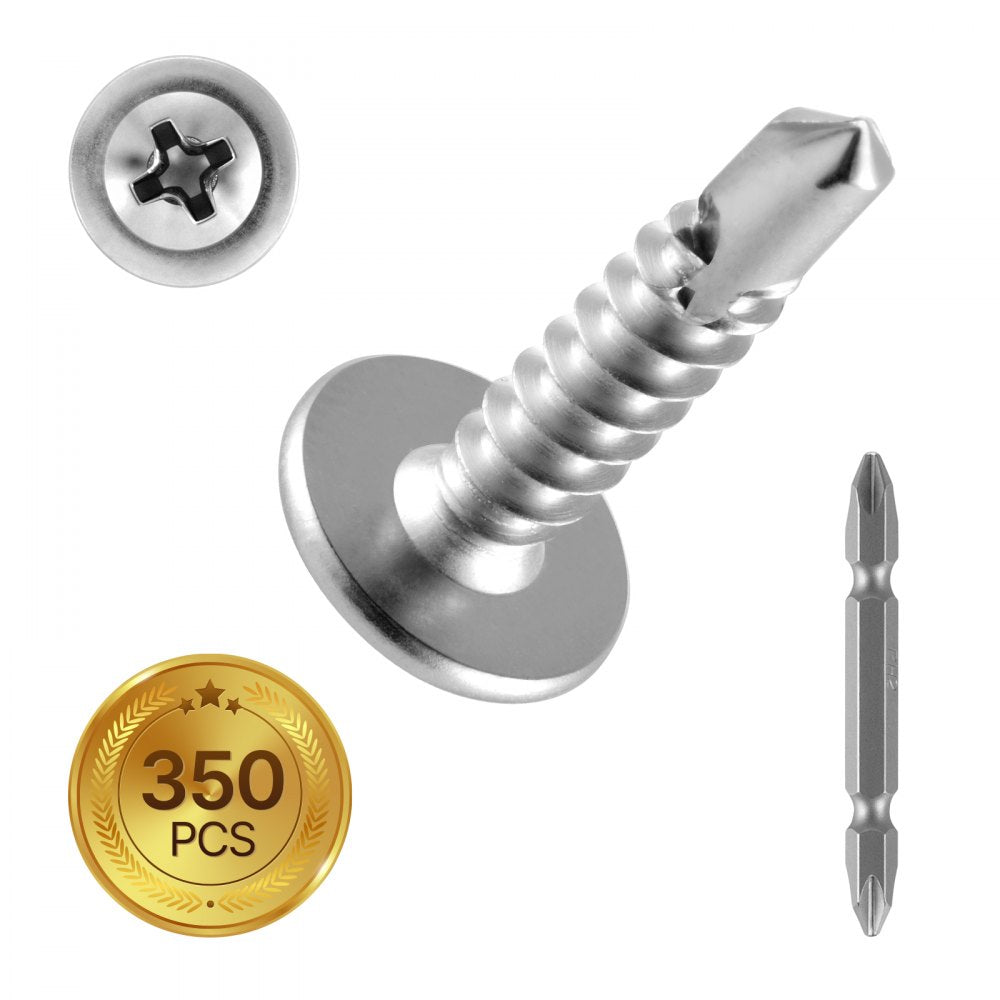 VEVOR #8 Self Drilling Wood Screws, 3/4 Inch Long 350 PCS Truss Head Wood Screws, Phillips Drive Quick Metal Self