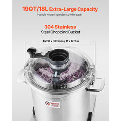 VEVOR Food Processor & Vegetable Chopper, 19 Quart Food-Grade Stainless Steel Food Processor Chopper with S-Curve Blade