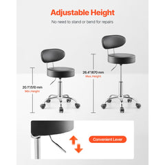 VEVOR Shop Stool with Backrest, Pneumatic Garage Seat/Work Stool with Wheels, 300 lbs Load, Adjustable Roller Creeper