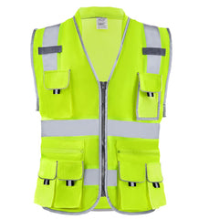 VEVOR Safety Vest, 10 Pockets Yellow Safety Vest, Hi Vis Zipper Front Safety Vest with Reflective Strips, High