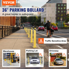 VEVOR Safety Bollard Safety Barrier Bollard 4-1/2" OD 36" Height Yellow Powder Coat Pipe Steel Safety Barrier with 4