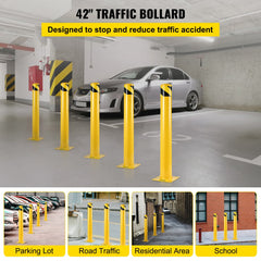 VEVOR Safety Bollard 42"x4.5" Safety Barrier Bollard 4-1/2" OD 42" Height Yellow Powder Coat Pipe Steel Safety Barrier