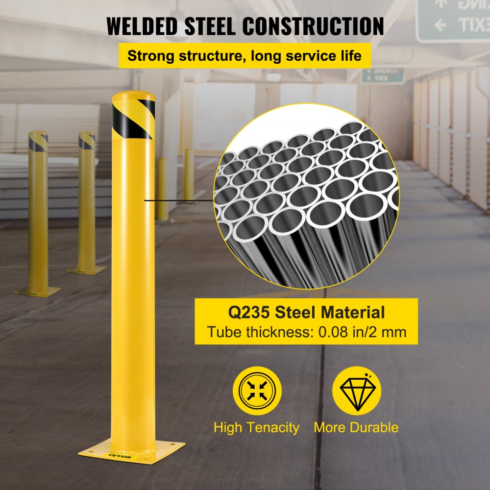 VEVOR Safety Bollard 42"x4.5" Safety Barrier Bollard 4-1/2" OD 42" Height Yellow Powder Coat Pipe Steel Safety Barrier