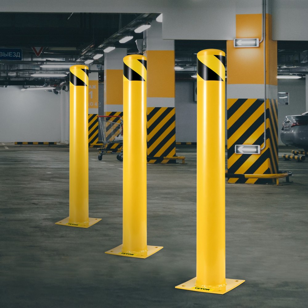 VEVOR Safety Bollard 42"x4.5" Safety Barrier Bollard 4-1/2" OD 42" Height Yellow Powder Coat Pipe Steel Safety Barrier