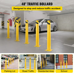 VEVOR Safety Bollard 48"x4.5" Safety Barrier Bollard 4-1/2" OD 48" Height Yellow Powder Coat Pipe Steel Safety Barrier