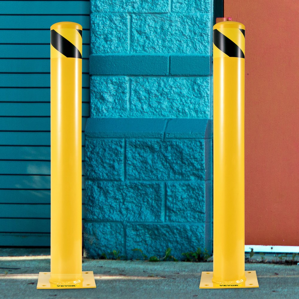 VEVOR Safety Bollard 48"x4.5" Safety Barrier Bollard 4-1/2" OD 48" Height Yellow Powder Coat Pipe Steel Safety Barrier