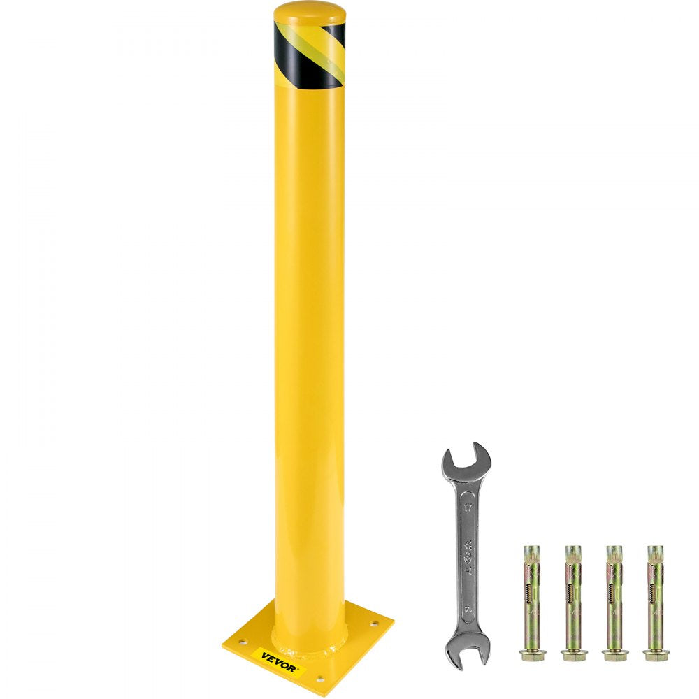 VEVOR Safety Bollard 48"x4.5" Safety Barrier Bollard 4-1/2" OD 48" Height Yellow Powder Coat Pipe Steel Safety Barrier