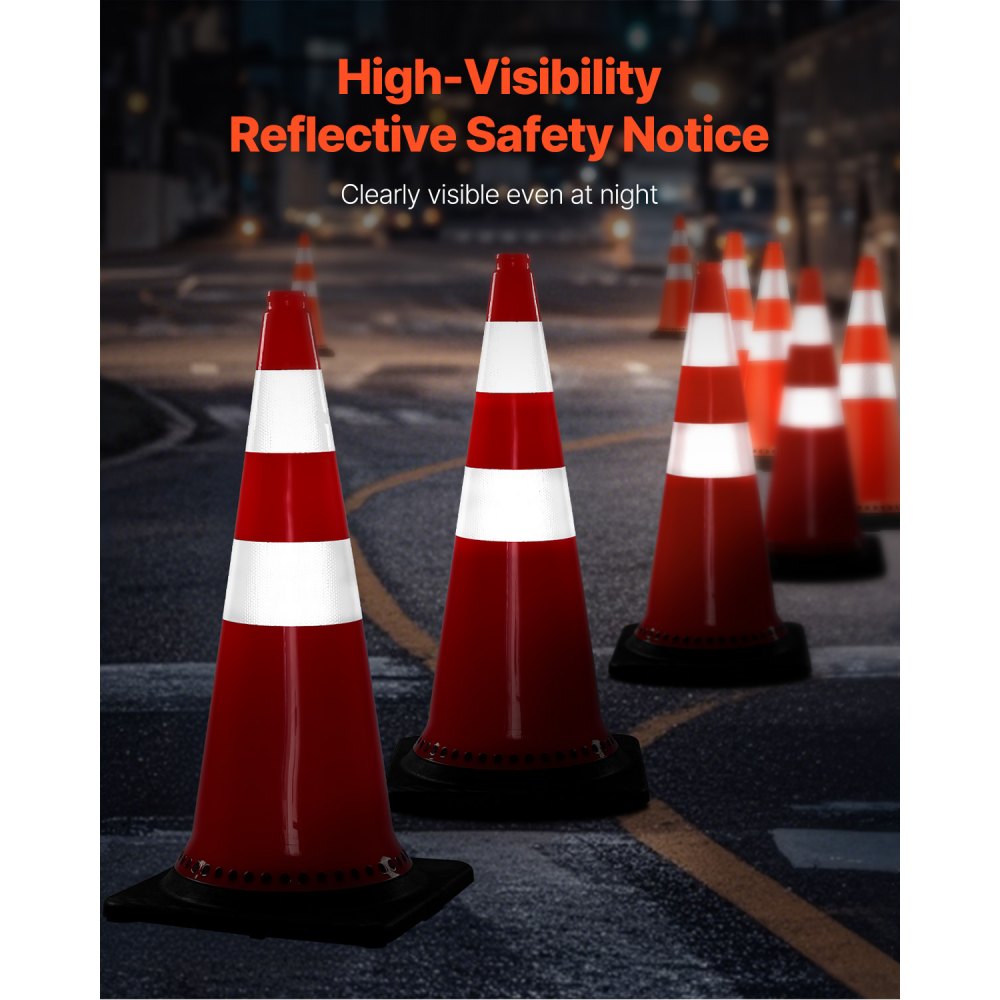VEVOR Safety Cones, 8 x 30" Traffic Cones, PVC Orange Construction Cones, Reflective Collars Traffic Cones with Black