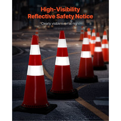 VEVOR Safety Cones, 8 x 30" Traffic Cones, PVC Orange Construction Cones, Reflective Collars Traffic Cones with Black