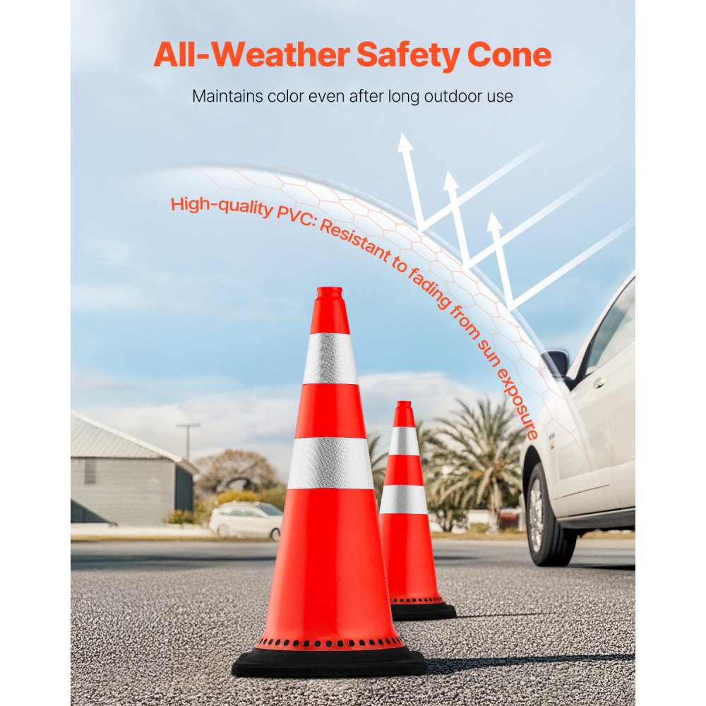 VEVOR Safety Cones, 8 x 30" Traffic Cones, PVC Orange Construction Cones, Reflective Collars Traffic Cones with Black