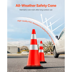 VEVOR Safety Cones, 8 x 30" Traffic Cones, PVC Orange Construction Cones, Reflective Collars Traffic Cones with Black