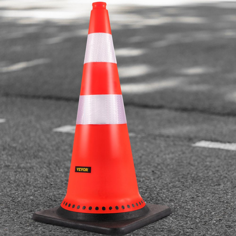 VEVOR Safety Cones, 8 x 30" Traffic Cones, PVC Orange Construction Cones, Reflective Collars Traffic Cones with Black