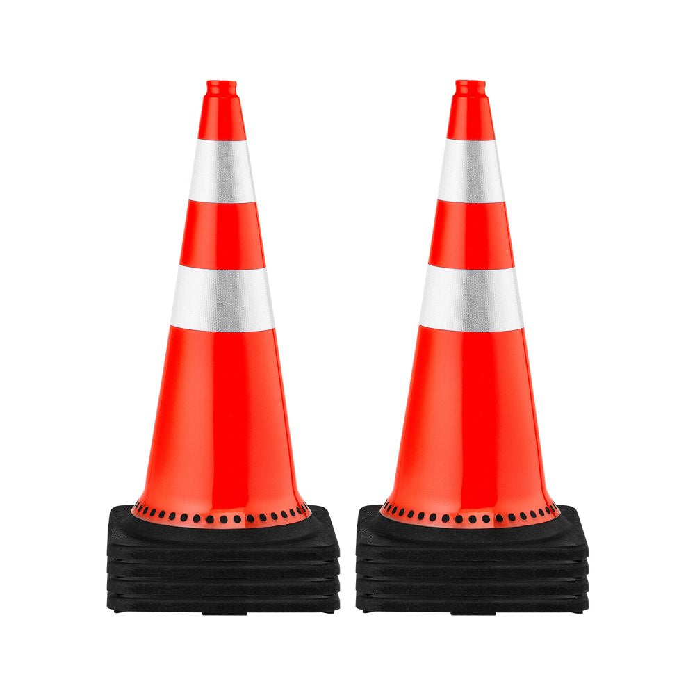 VEVOR Safety Cones, 8 x 30" Traffic Cones, PVC Orange Construction Cones, Reflective Collars Traffic Cones with Black