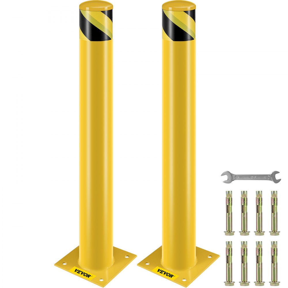 VEVOR Safety Bollard, 36 Inch Height Bollard Post, 4.5 Inch Diameter Steel Pipe Safety Bollard Post, Yellow Steel