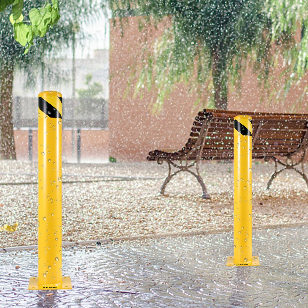 VEVOR Safety Bollard, 36 Inch Height Bollard Post, 5.5 Inch Diameter Steel Pipe Safety Bollard Post, Yellow Steel