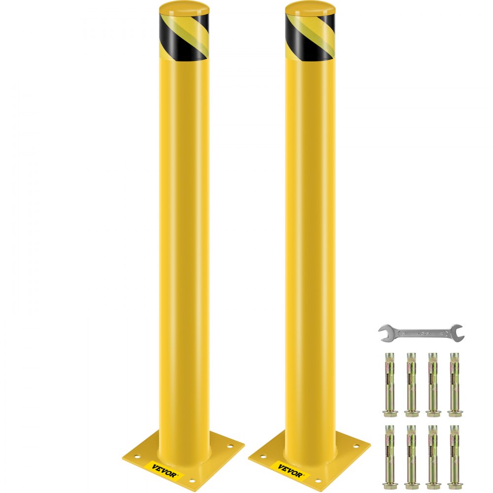 VEVOR Safety Bollard, 42 Inch Height Bollard Post, 4.5 Inch Diameter Steel Pipe Safety Bollard Post, Yellow Steel