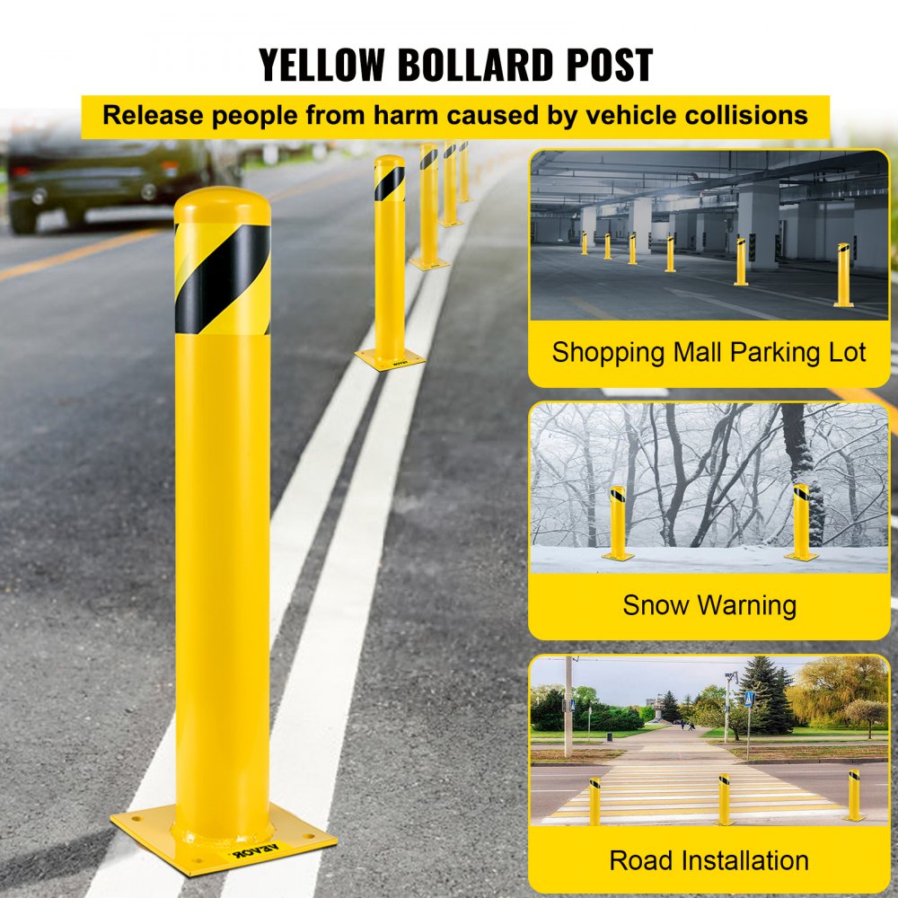 VEVOR Safety Bollard, 42 Inch Height Bollard Post, 5.5 Inch Diameter Steel Pipe Safety Bollard Post, Yellow Steel