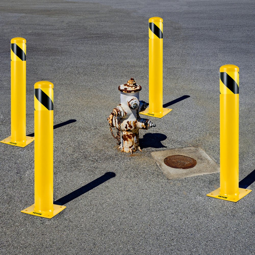 VEVOR Safety Bollard, 42 Inch Height Bollard Post, 5.5 Inch Diameter Steel Pipe Safety Bollard Post, Yellow Steel