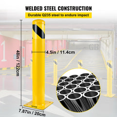 VEVOR Safety Bollard, 48 Inch Height Bollard Post, 4.5 Inch Diameter Steel Pipe Safety Bollard Post, Yellow Steel