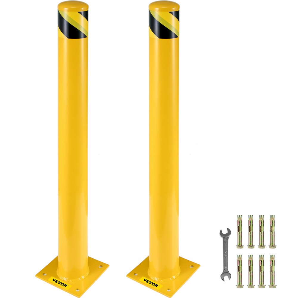 VEVOR Safety Bollard, 48 Inch Height Bollard Post, 4.5 Inch Diameter Steel Pipe Safety Bollard Post, Yellow Steel
